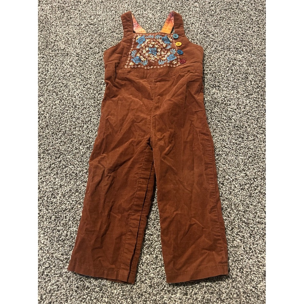 Matilda Jane Brown Corduroy Overalls with Floral Embroidery